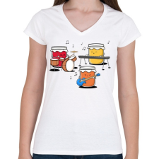 PRINTFASHION Jam session - Női V-nyakú póló - Fehér női póló