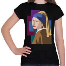 PRINTFASHION Jan Vermeer - Leány gyöngy fülbevalóval - Női póló - Fekete női póló