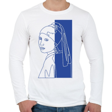 PRINTFASHION Jan Vermeer - Leány gyöngy fülbevalóval - Vonalas - Férfi hosszú ujjú póló - Fehér férfi póló