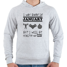 PRINTFASHION Januárban születtem de minden hónapban egészségesen élek - Férfi kapucnis pulóver - Sport szürke
