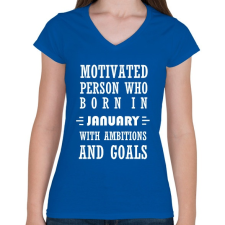 PRINTFASHION Januári születésű motivált személy ambíciókkal és célokkal - Női V-nyakú póló - Királykék női póló