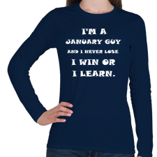 PRINTFASHION Januári vagyok és nem veszítek hanem tanulok - Női hosszú ujjú póló - Sötétkék női póló