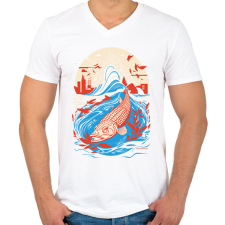 PRINTFASHION Japán hal - Férfi V-nyakú póló - Fehér férfi póló