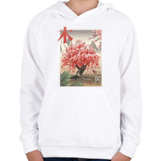 PRINTFASHION Japán sakura fa - Gyerek kapucnis pulóver - Fehér