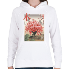 PRINTFASHION Japán sakura fa - Női kapucnis pulóver - Fehér női pulóver, kardigán