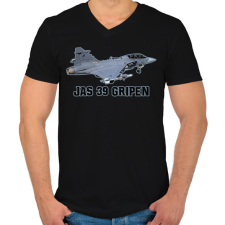 PRINTFASHION Jas-39 gripen - Férfi V-nyakú póló - Fekete férfi póló