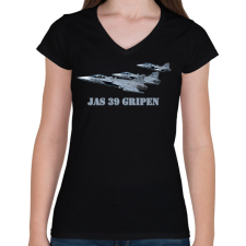 PRINTFASHION Jas-39 gripen - Női V-nyakú póló - Fekete női póló