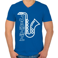 PRINTFASHION Jazz - Férfi V-nyakú póló - Királykék férfi póló
