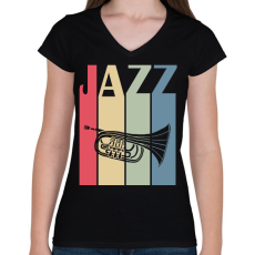 PRINTFASHION Jazz music - Női V-nyakú póló - Fekete