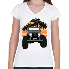 PRINTFASHION Jeep - Női V-nyakú póló - Fehér női póló