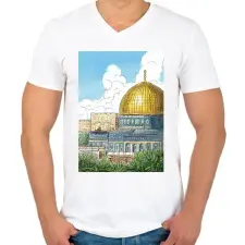 PRINTFASHION Jeruzsálem - Férfi V-nyakú póló - Fehér férfi póló