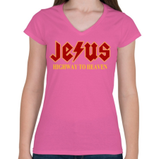 PRINTFASHION Jesus high way to heaven - Női V-nyakú póló - Rózsaszín női póló