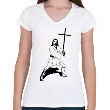PRINTFASHION Jézus kardja - Női V-nyakú póló - Fehér női póló