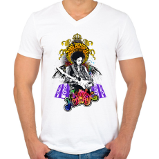 PRINTFASHION Jimi Hendrix - Férfi V-nyakú póló - Fehér