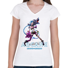 PRINTFASHION Jinx - Arcane - Női V-nyakú póló - Fehér