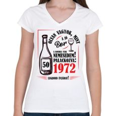 PRINTFASHION Jó bor palackozva - Évszámmal (fekete) - Női V-nyakú póló - Fehér