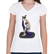 PRINTFASHION Jóga póz - Női V-nyakú póló - Fehér