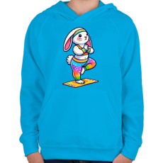 PRINTFASHION Jógázó nyuszi - Gyerek kapucnis pulóver - Azúrkék