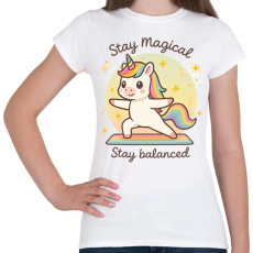 PRINTFASHION Jógázó unikornis - Női póló - Fehér