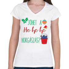 PRINTFASHION Jöhet a ho ho horgászás - Női V-nyakú póló - Fehér női póló