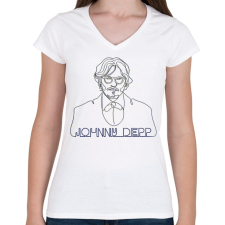 PRINTFASHION Johhny Depp - Vonalas - Női V-nyakú póló - Fehér női póló