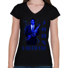 PRINTFASHION john coltrane - Női V-nyakú póló - Fekete