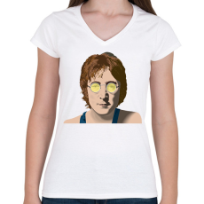 PRINTFASHION John Lennon - Női V-nyakú póló - Fehér