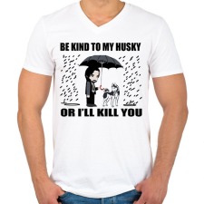 PRINTFASHION John Wick Husky  - Férfi V-nyakú póló - Fehér férfi póló