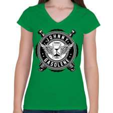 PRINTFASHION Johnny gasolene - Női V-nyakú póló - Zöld női póló
