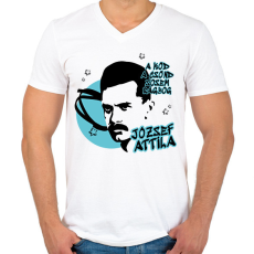 PRINTFASHION József Attila- A köd, a csönd - Férfi V-nyakú póló - Fehér