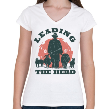 PRINTFASHION Juhász - leading the herd - Női V-nyakú póló - Fehér női póló