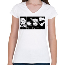PRINTFASHION Jujutsu Kaisen - Női V-nyakú póló - Fehér női póló