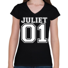 PRINTFASHION Juliet - Női V-nyakú póló - Fekete női póló