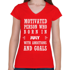 PRINTFASHION Júliusi születésű motivált személy ambíciókkal és célokkal - Női V-nyakú póló - Piros női póló