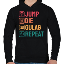 PRINTFASHION Jump, Die, Gulag, Repeat - Férfi kapucnis pulóver - Fekete férfi pulóver, kardigán