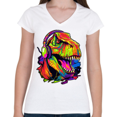 PRINTFASHION Jurassic - Női V-nyakú póló - Fehér