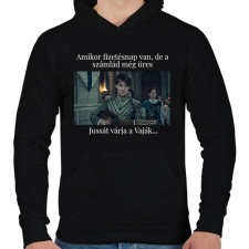 PRINTFASHION Jussát várja a Vaják... (fehér szöveg) - Férfi kapucnis pulóver - Fekete férfi pulóver, kardigán