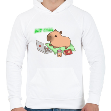 PRINTFASHION Just chill - Capybara - Férfi kapucnis pulóver - Fehér férfi pulóver, kardigán