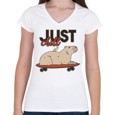 PRINTFASHION Just chill - Capybara - Női V-nyakú póló - Fehér női póló