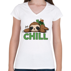 PRINTFASHION Just chill - Női V-nyakú póló - Fehér