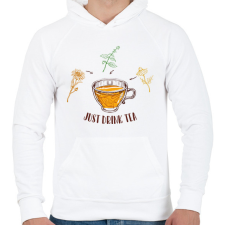 PRINTFASHION Just drink tea - Férfi kapucnis pulóver - Fehér férfi pulóver, kardigán
