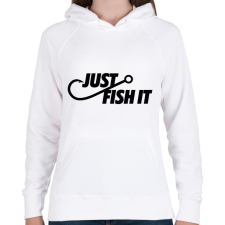 PRINTFASHION Just fish it márkaparódia horgászoknak - Női kapucnis pulóver - Fehér női pulóver, kardigán