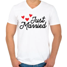PRINTFASHION Just Married - Férfi V-nyakú póló - Fehér férfi póló