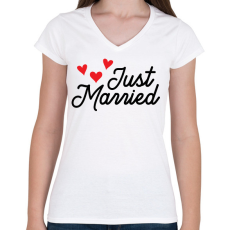PRINTFASHION Just Married - Női V-nyakú póló - Fehér