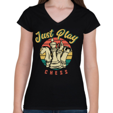 PRINTFASHION Just play chess - Sakkozzunk - Női V-nyakú póló - Fekete