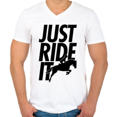 PRINTFASHION Just Ride It - Férfi V-nyakú póló - Fehér