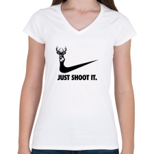 PRINTFASHION Just shoot it  - Női V-nyakú póló - Fehér női póló