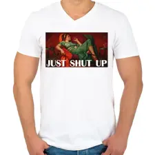 PRINTFASHION Just shut up - Férfi V-nyakú póló - Fehér férfi póló