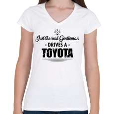PRINTFASHION Just the real Gentleman - Toyota - Női V-nyakú póló - Fehér