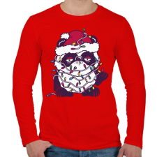 PRINTFASHION Kaácsonyi kutya karácsonyfa izzókkal - Férfi hosszú ujjú póló - Piros férfi póló